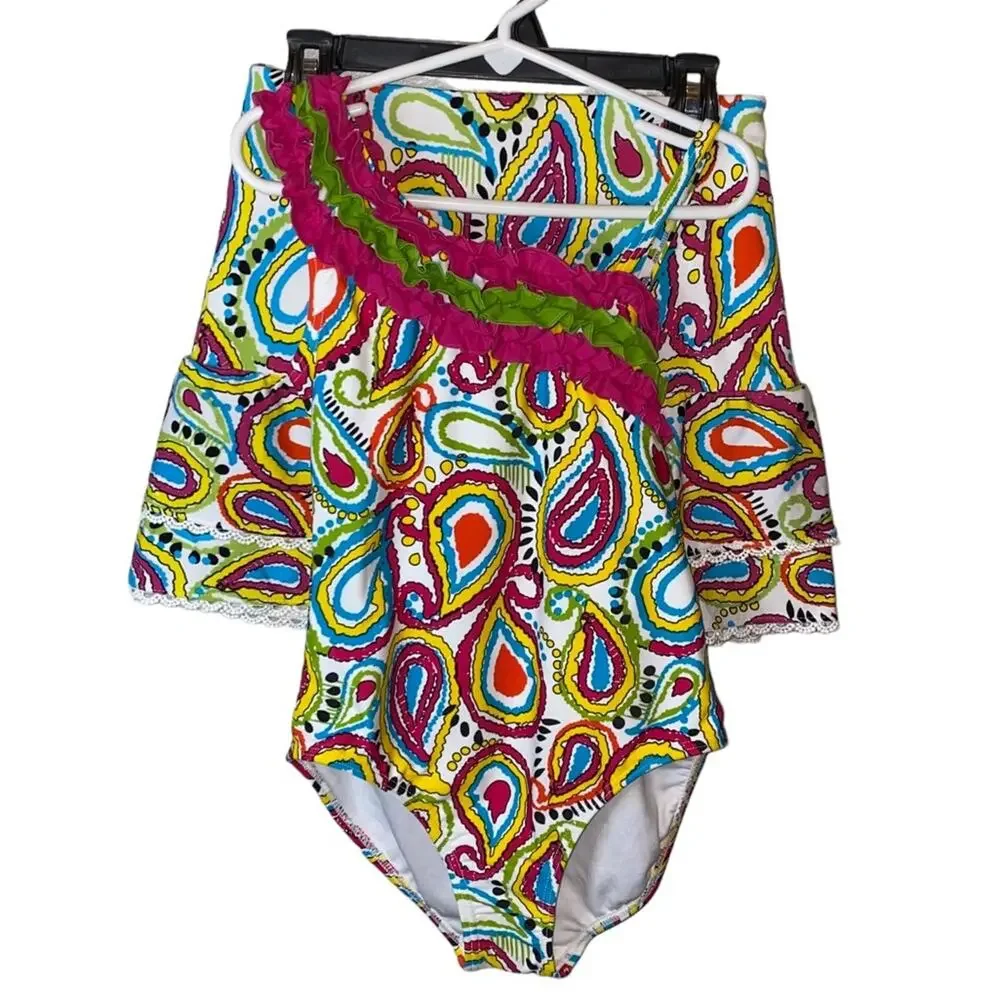 KC Parker Girls Paisley‎ Swimsuit & Ruffle Skort Set Size 8 NWT